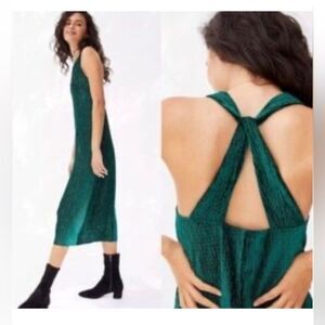Anthropologie Green Maeve Adrienne Twist-Back Textured Velvet Midi Dress XS